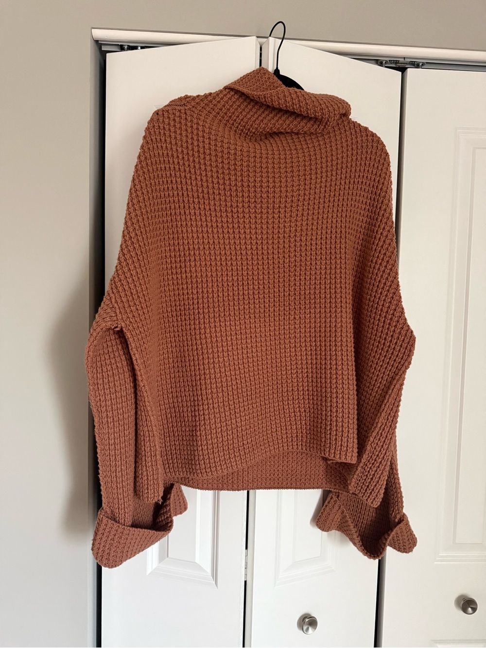 Free People Waffle-Knit Cowl Neck Sweater in Rust - Picture 2 of 2